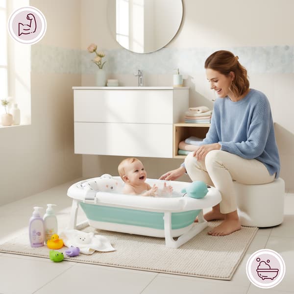 Hopfällbart Babyställ med Termometer och Insatser - Mint