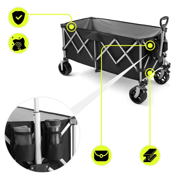 Foldbar strandvogn XXL 250L transportvogn HyperMotion sort/sølv