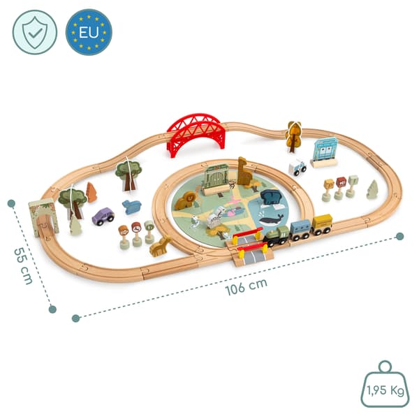 Puuinen ZOO-junarata puzzlealustalla Mamabrum