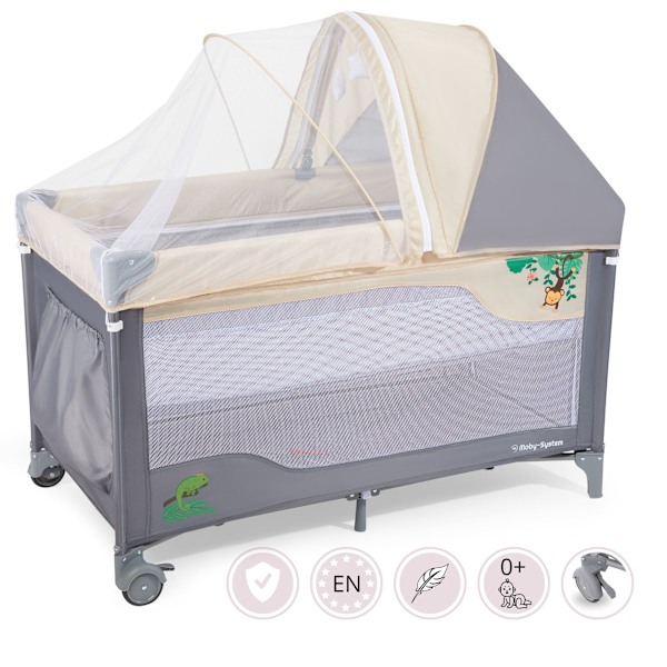 Resesäng 0 - 36 m med skötbord + Moby-System HUXLEY lekhage