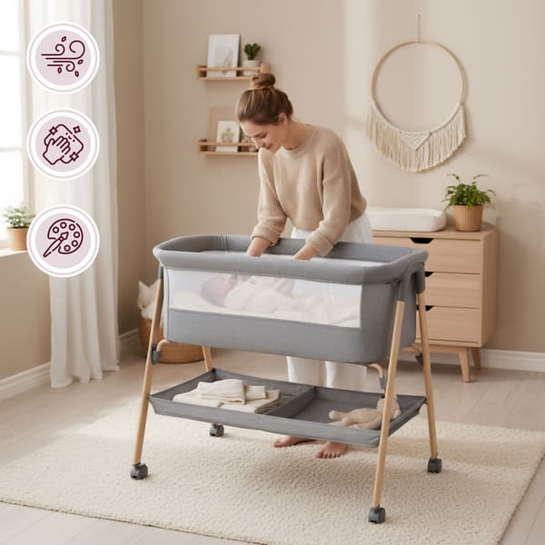 Moby-System MILI baby­seng med madras, hjul og sammenklapning