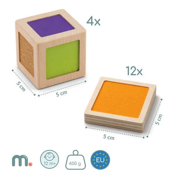 Sensoriska Träklossar Montessori med Texturer och Matchningsbrickor