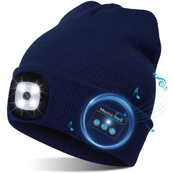 Connected Hat Bluetooth 5.0 LED-hörlurar Mikrofon Trådlöst headset MÖRKBLÅ Kraftfull uppladdningsbar pannlampa Herr Damer