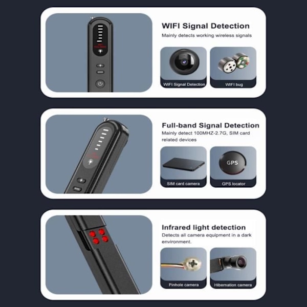 Micro Spy Camera Detector, Trådlös RF Bug Detector, Anti-Spy Hidden Camera Detector GSM/3G/4G GPS Tracker Scanner