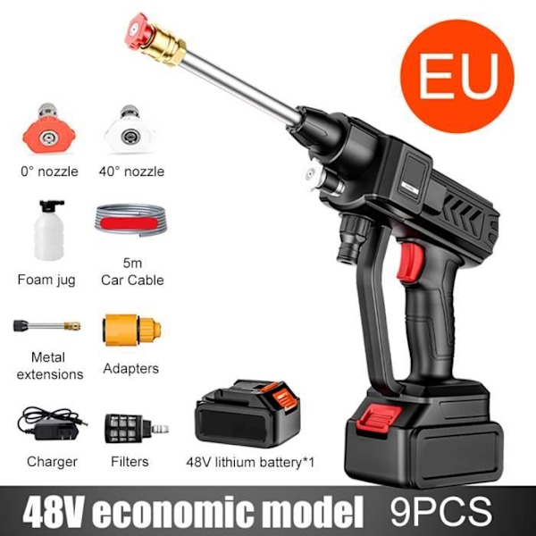 500W Högtryckstvätt 30Bar 48V, bärbar högtryckstvätt 1 batteri (EU) För trädgård, bil, rengöring