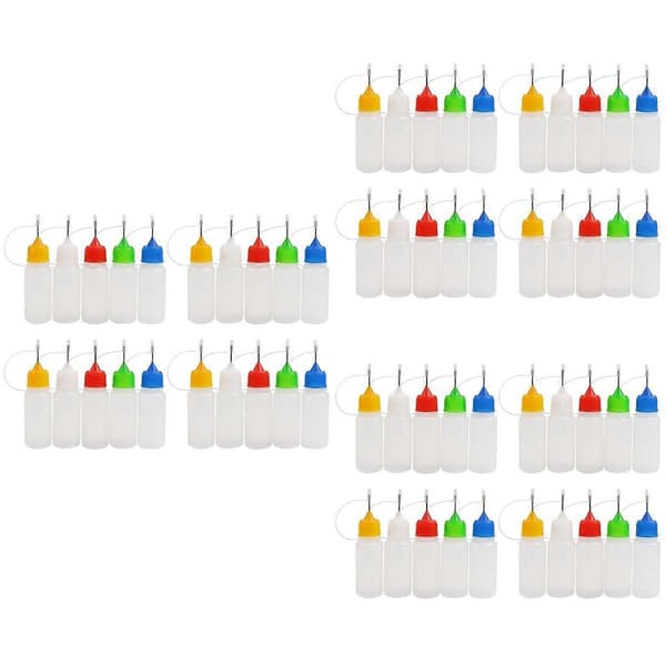 60-pack plastflaskor med nålspetsapplikator, 30 ml påfyllningsbara klämflaskor för olja, lim och mer