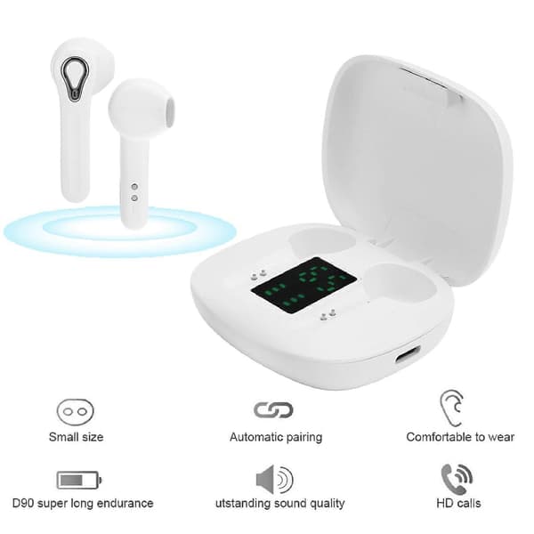 Trådlöst Bluetooth 5.0-headset, touchkontroll, stereoljud, bärbart laddningsfodral, 200mAh batteri för utomhusbruk