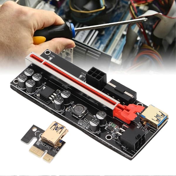 PCI-E Riser-adapterkort 1X till 16X, 4 FP-kondensator, hög konverteringseffektivitet, med 6P-ströminterface och fast spänne