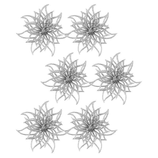 Julblomma Simulation Konstgjord Blomma för Dekor 6st Silverpaket