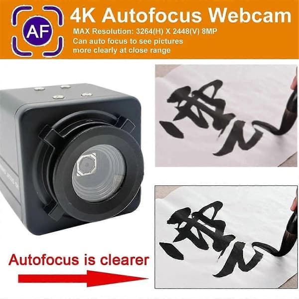 4K USB-webbkamera med autofokus, 8MP IMX179-sensor för PC bärbara datorers videosamtal, UVC Plug & Play, OTG för Android