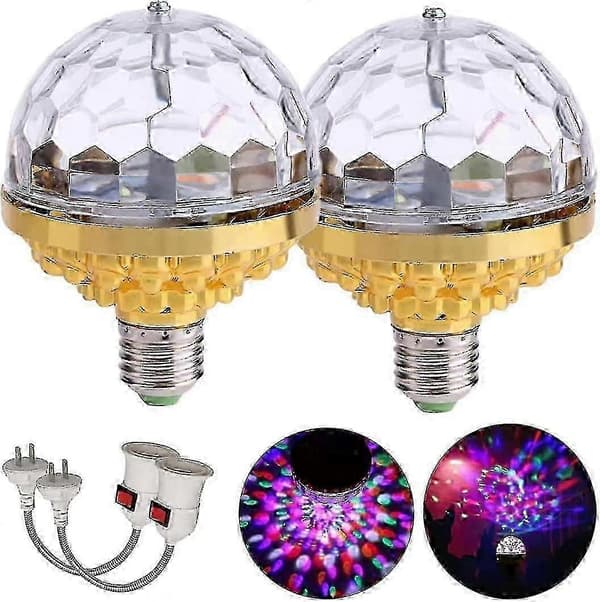 2-pack roterande LED-partylampor med RGB-stroboskop discoball-effekt, E26/E27-sockel för scen, hem, födelsedagsfester