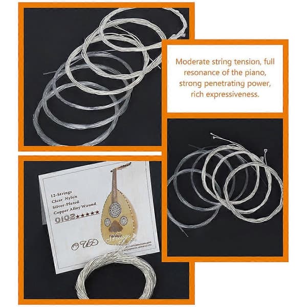 Nylon Oudsträngar Ersättning, 12 st, Silverpläterad Kopparlegering