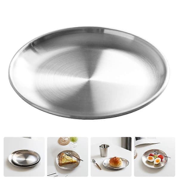 Rund hushållstallrik i rostfritt stål för grillservering 1 st Silverbricka