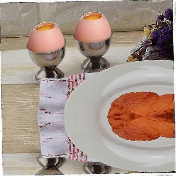 Äggkoppar för löskokta och hårdkokta ägg, diskmaskinssäkert köksredskap, silver, 2-pack