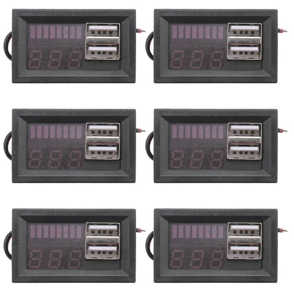 6X Mini Röd LED Digital Display Voltmeter, Spänningstestare med USB-utgång 5V/2A för Batteriström