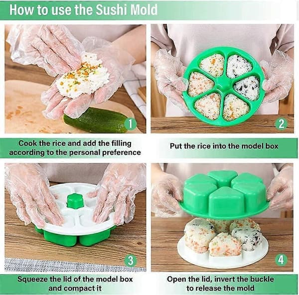 6-håls triangulär Onigiri-form, DIY risbollsmaskin för sushi, miljövänlig PP, 20 cm x 6 cm