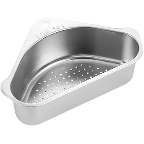 Triangulär dräneringskorg i rostfritt stål för diskho, silver, nätdesign för snabb dränering, matvätt, 24x17cm