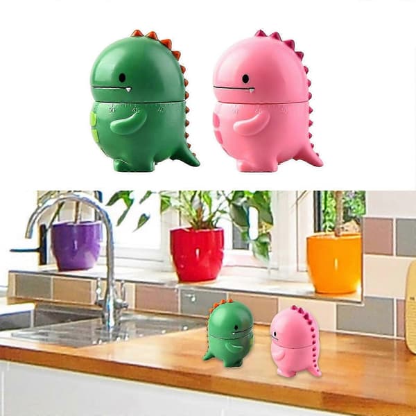 Dinosaur Mekanisk Timer, Rosa ABS-plast 60-minuters Nedräkningstimer för Matlagning, Bakning, Kök