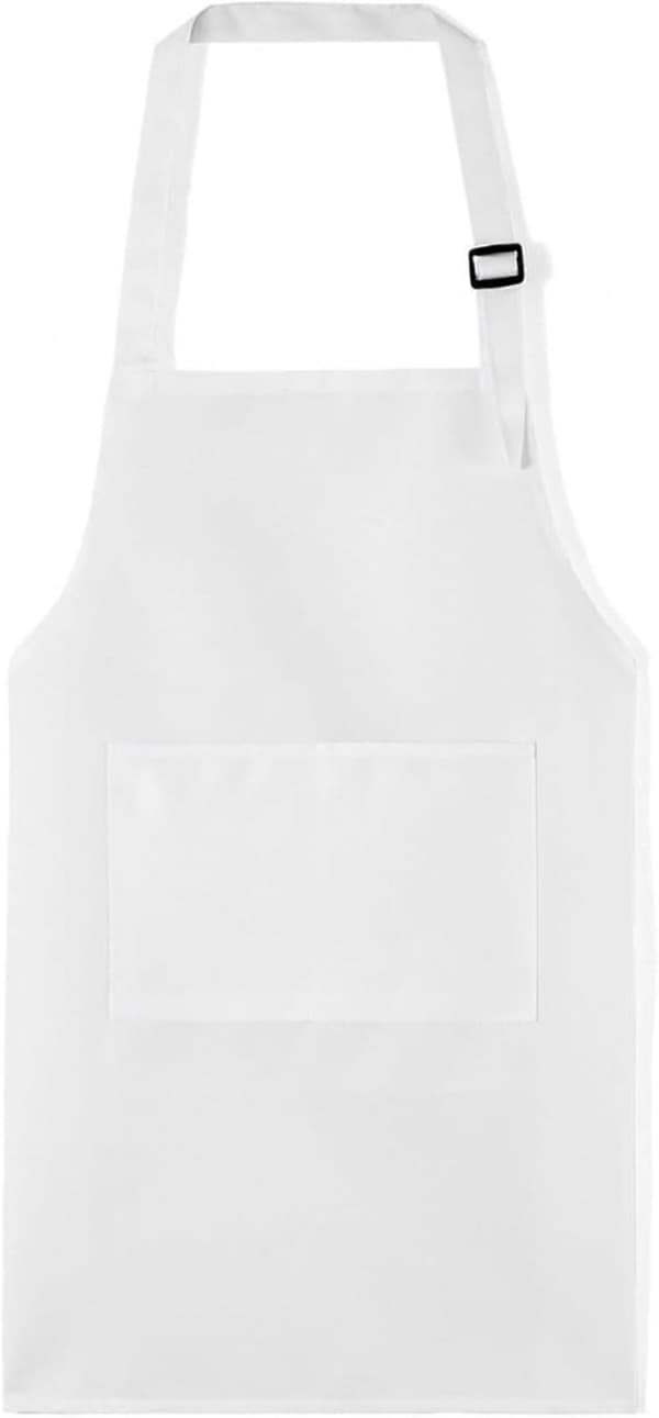 12-delat justerbart förkläde och kockmössa för barn med fickor, vit polyester, för matlagning och konstaktiviteter