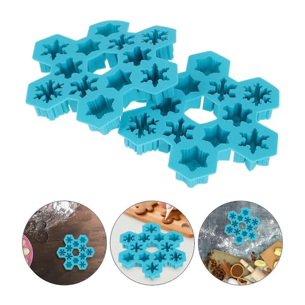 Snöflinga Silikonisbitsform, 12 fack, himmelsblå, flexibel form för ugn, mikrovågsugn, kylskåp, diskmaskin, 2-pack