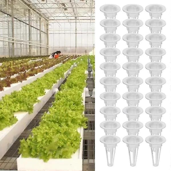 Set med 30 hydroponiska odlingskorgar med slitsar, plast, för fröstart, dränering och luftflöde
