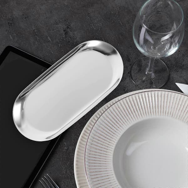Dricksbricka Metall Serveringsfat för Restaurang Silver Rostfritt Stål Bricka
