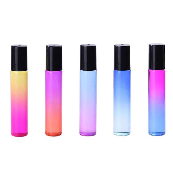 10 ml tomma roll-on-flaskor, flerfärgad gradientglasparfymflaska, påfyllningsbar för eteriska oljor, 5-pack