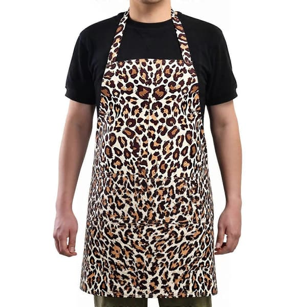 Leopardmönstrat förkläde, vattenavvisande och justerbart, mjuk polyester för kök, matlagning, salong, spa, grill - 1 st