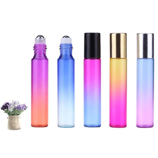 10 ml tomma roll-on-flaskor, flerfärgad gradientglasparfymflaska, påfyllningsbar för eteriska oljor, 5-pack