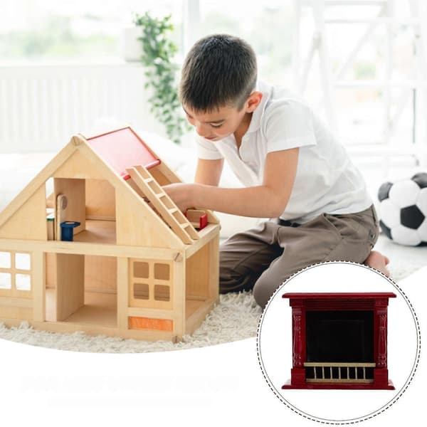 Dockhus Miniatyr Eldstad Modell Röd Träprydnad För Samlare Mikro Landskapsdekoration 1-pack