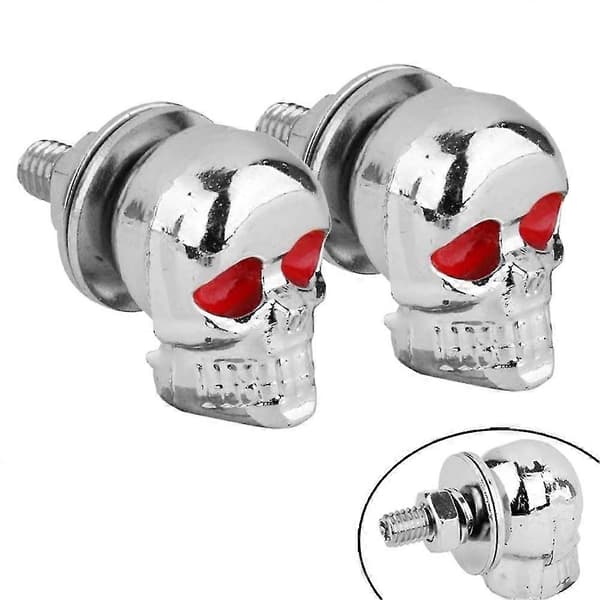2 st silver dödskalle registreringsskylt ram bultlock