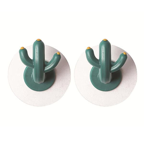 Kaktusformad självhäftande nyckelhållarkrok, ABS väggdörrkrok för nycklar väskor, 2-pack