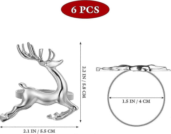 6 st julren servettringar älg hjort servettringar silver dekorativa