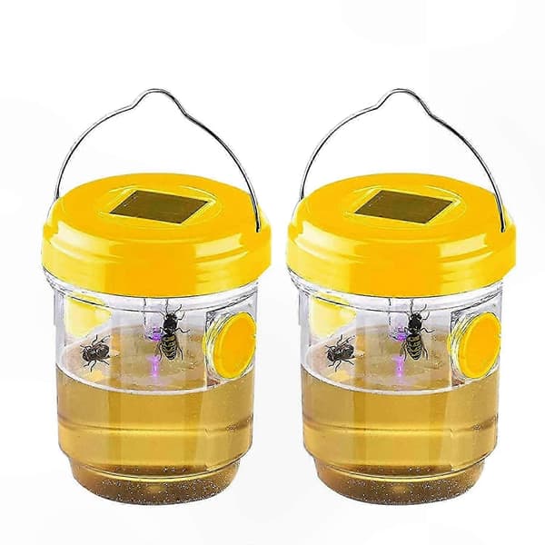 Soldrivna getingfällor med LED-ljus, utomhus hängande bålgeting- och getingfångare, 2-pack
