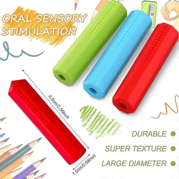 Pennfodral 6-pack - Tuggbara sensoriska tuggleksaker i silikon för autism, ADHD, barn