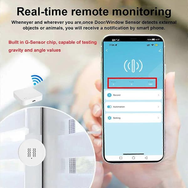 3X Zigbee Smart Vibrationssensor Lutningsdetektor, Hemsäkerhetsskydd, App-aviseringar i realtid, Kompatibel med Zigbee 3.0 Gateway