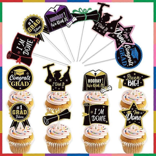 Student-cupcaketoppers, små tårtdekorationer, festdekoration, 8 st per förpackning