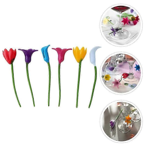 6 Blomformade Vinglasberlocker, Silikonglasmarkörer för Festgåvor, 6-pack