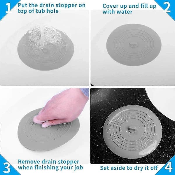 Silikonbadkarspropp Diskbänkspropp, 15 cm diameter, för köks- och badrumsavlopp, grå (1-pack)