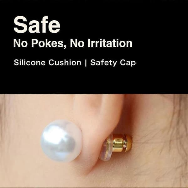 Hypoallergena låsande örhängeslås för öron, guldpläterad säkerhetskåpa, passar 0,9-1,2 mm stift, silver