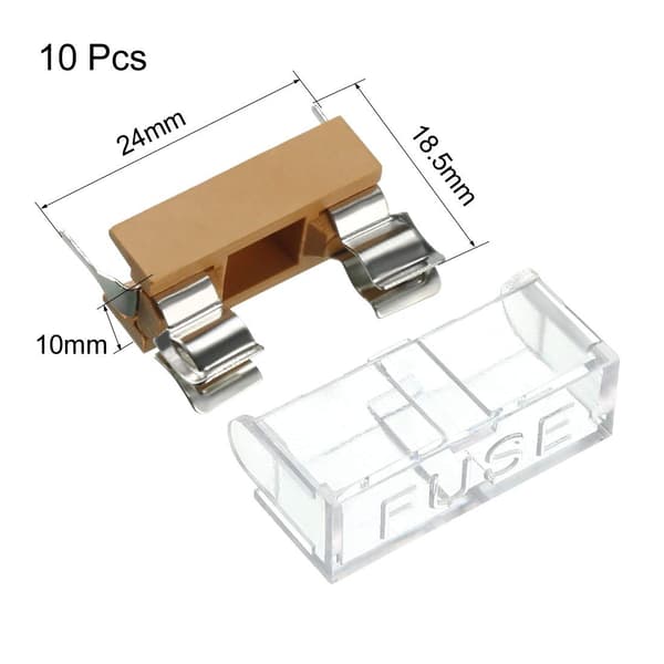 PCB-säkringshållare, 250V 6A, 5x20mm, dubbla terminaler, panelmontering - 10-pack