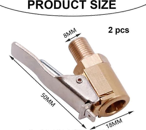 Däckpump Luftchuck, 2-pack Kraftig Mässingsmunstycke med Klämadapter, Kompatibel med Bil Lastbil Däckpump