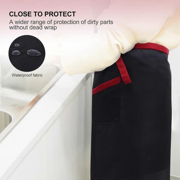 Midjelångt förkläde med ficka, justerbart köksförkläde i polyester för servitörer, matlagning, bakning, bleknings- och skrynkelresistent, 1-pack
