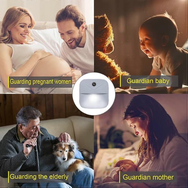 6-pack plug-in nattlampor, vit LED med smart skymningssensor, automatisk på/av, för sovrum, badrum, hall