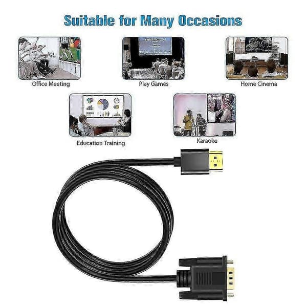 HDMI-kompatibel till VGA-omvandlarkabel med chip, stöder 1080p, snabb installation, ingen programvara krävs, 1,5 m