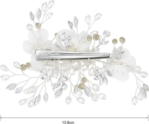 Hårkam med silverblomma för kvinnor, handgjord bröllopsaccessoar med strass och pärlor