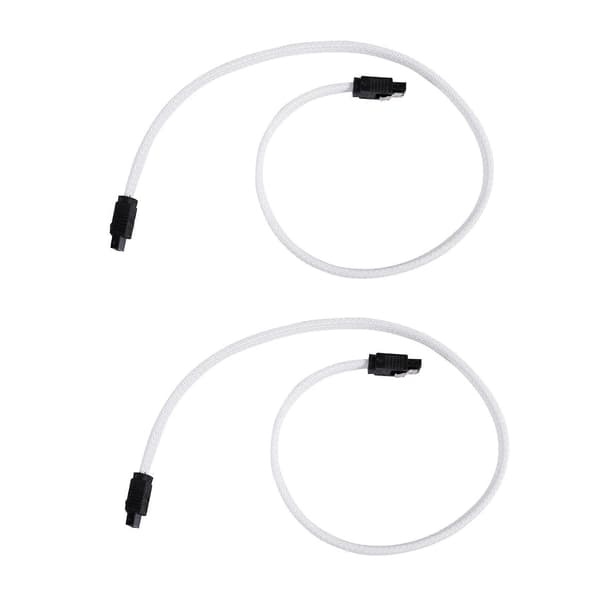 50CM SATA III Datakabel 6Gbps, 2-pack Vit Nylonflätad 7-stifts SATA-kabel för SSD HDD Hårddisk