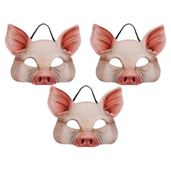 Rosa Gris Mask Halv Ansikte Djurmask för Karneval Kostym 3-pack