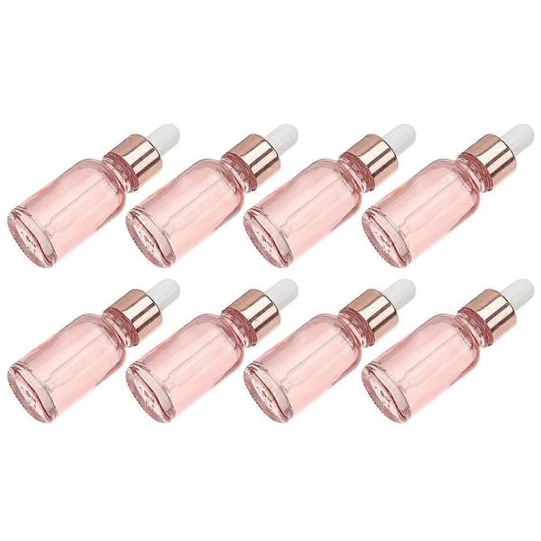 8-pack rosa glasdroppflaskor 15 ml, läckagesäker rund droppflaska för eteriska oljor, parfym, aromaterapi