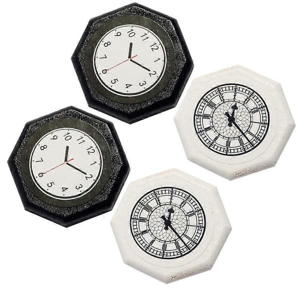Miniväggklocka, set om 4, blandade färger, PP-material, för dockhusinredning